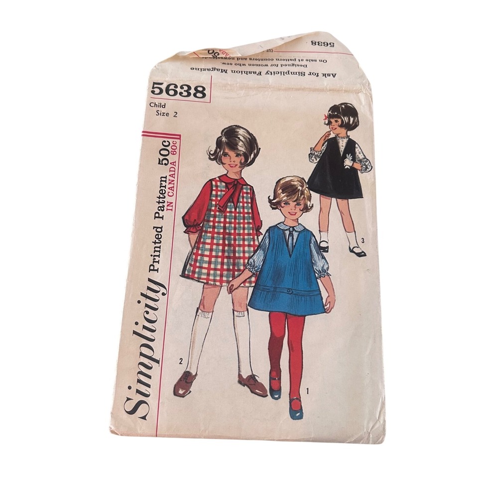 Simplicity 5638 Sewing Pattern Child Size 2 Multi Jumper Blouse 1964 Vintage Cut